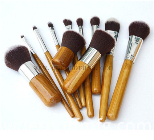 Synthetic Hair Brushes Bamboo Cosmetic Makeup Brush Set with Bag